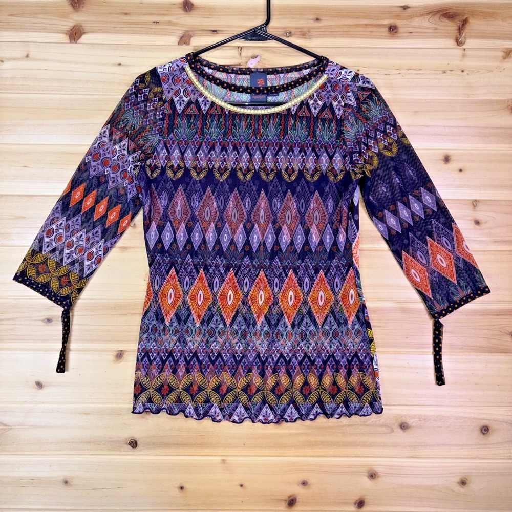 ANAC Designed by Kimi Blouse Womens Medium Multicolor Geometric 3/4 Sleeve Shirt